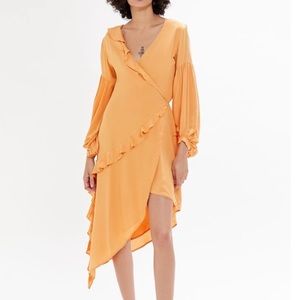 ASYMMETRICAL WRAP MIDI DRESS